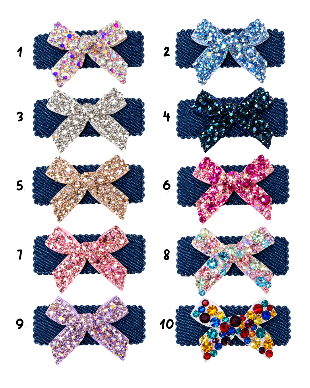 Small Fully Crystallized Bow - Denim Clip