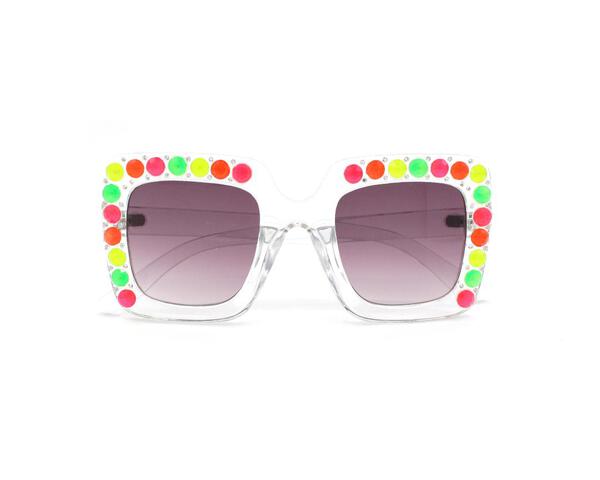 Half Crystallized Square Sunglasses in Clear Neon