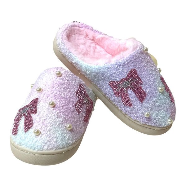 Pastel Crystal Bow Pearl Slippers