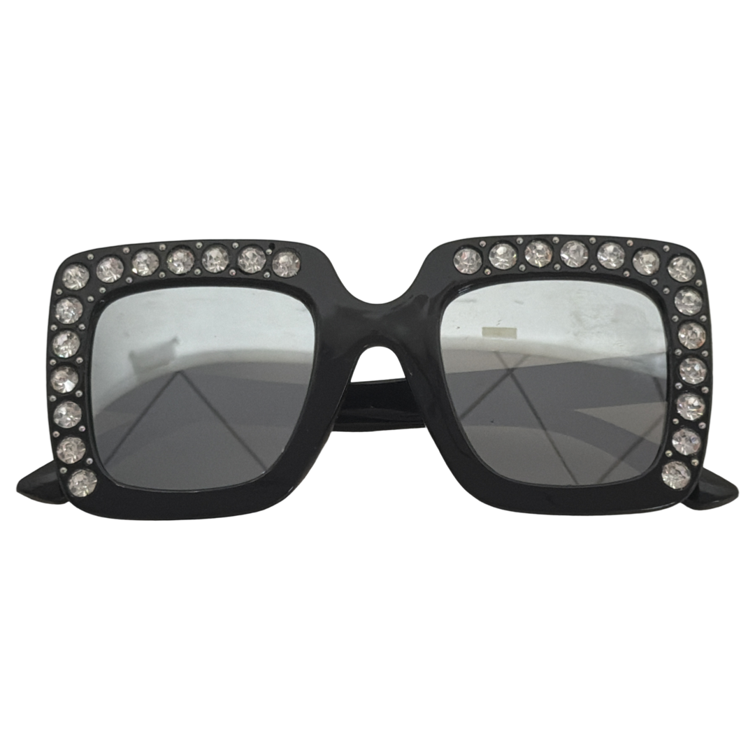 Half Crystallized Square Sunglasses in Black Clear
