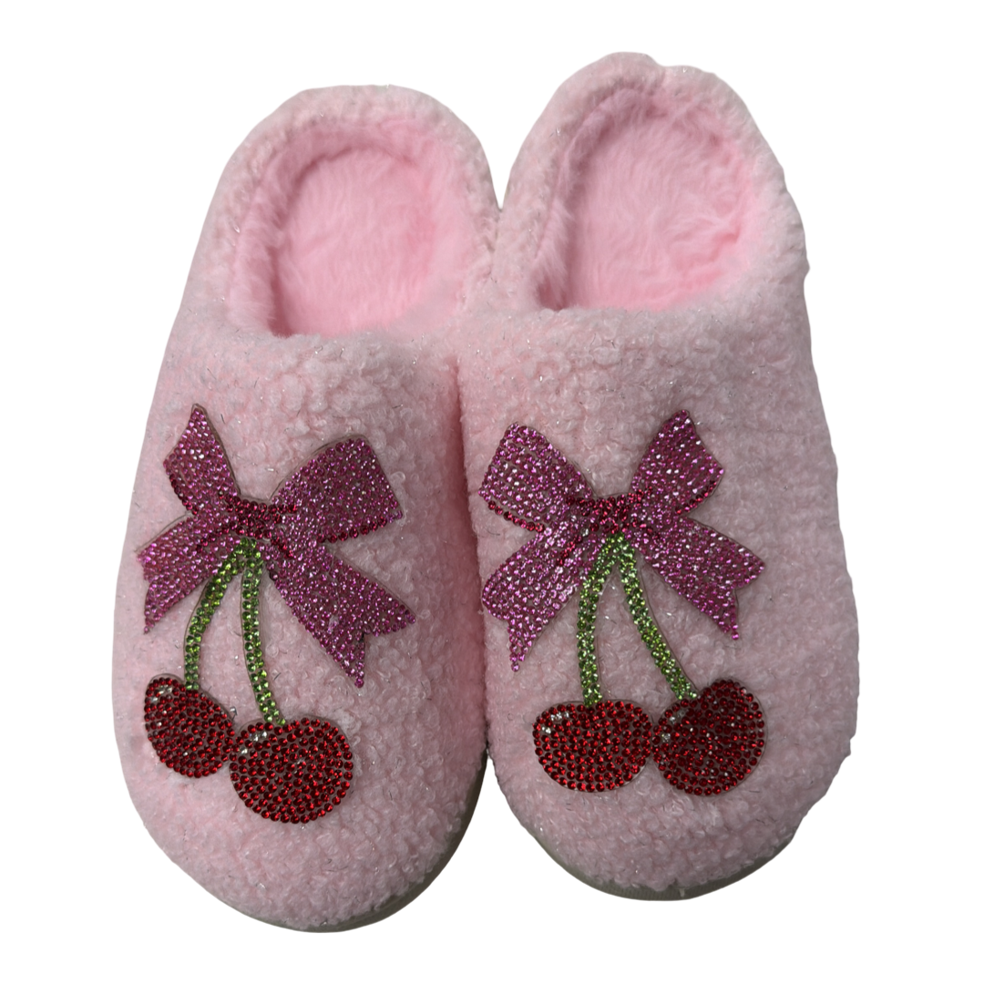 Pink Cherry Bow Slippers