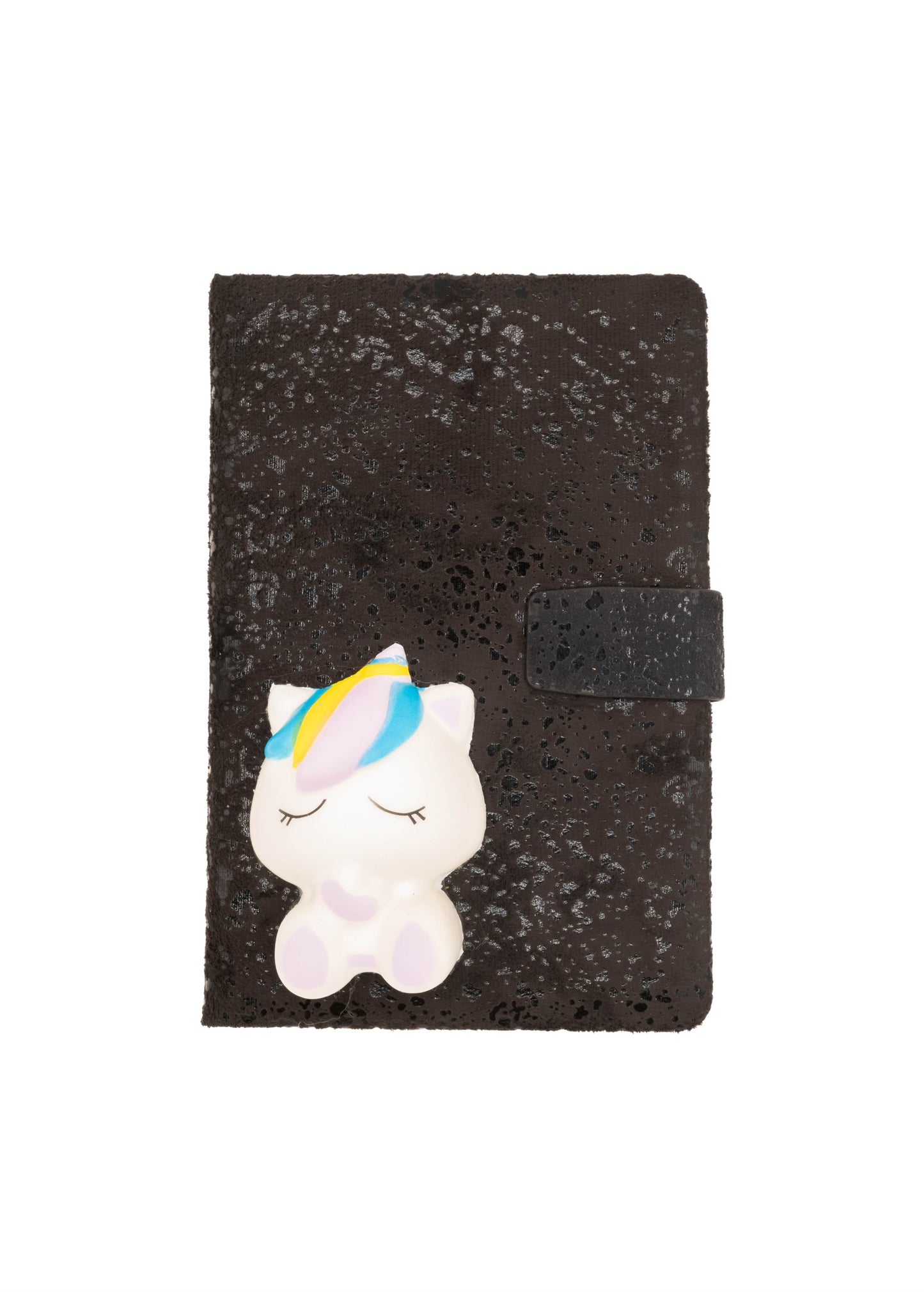 Black Leopard Print Notebook With Sleeping Unicorn Squishy