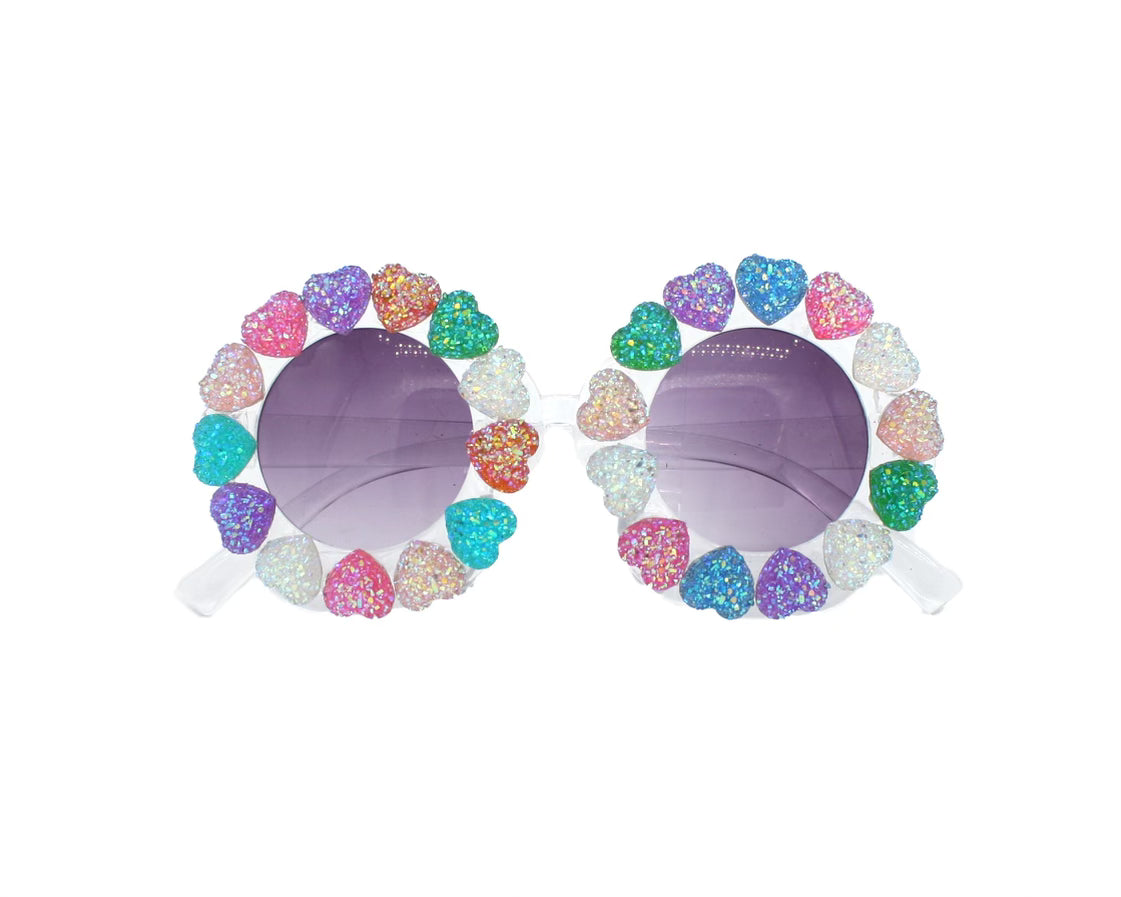 Flower Shape Glitter Heart Sunglasses in Multi Color