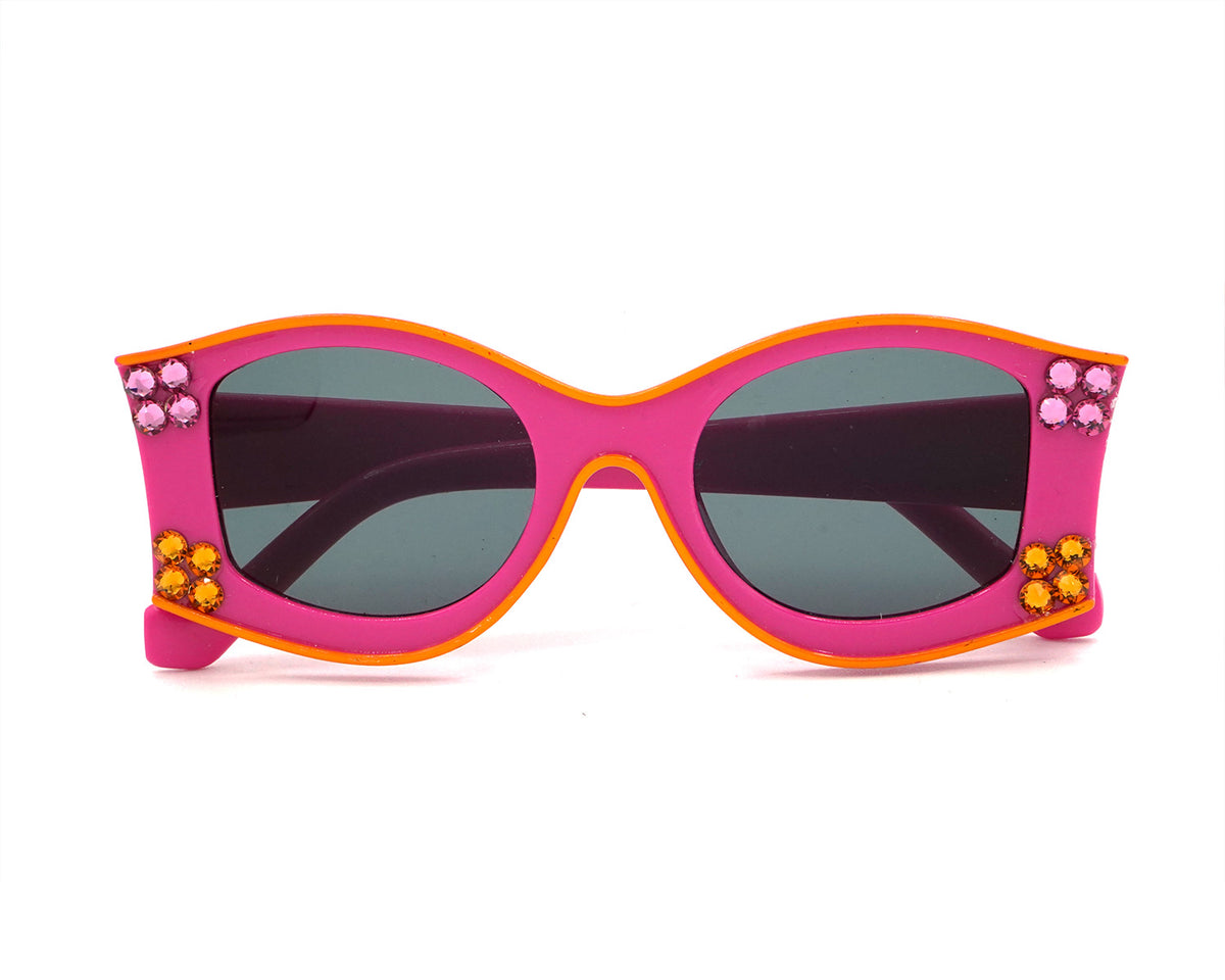 Rhinestoned Cool Space Sunglasses in Fuchsia With Pink/Orange Stones
