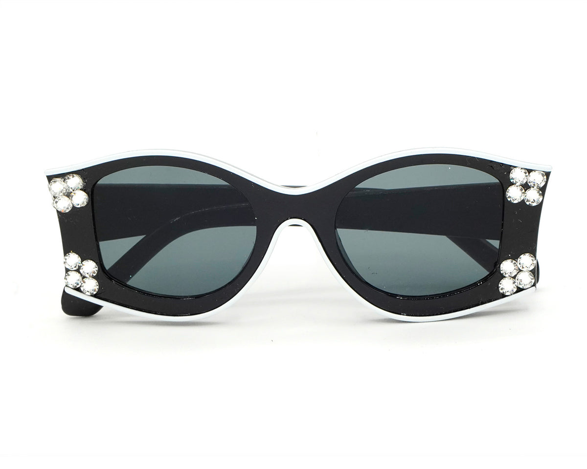 Rhinestoned Cool Space Sunglasses in Black With White Stones