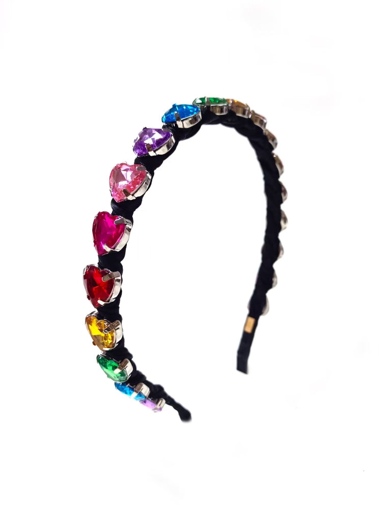 Thin Heart Jewelry Headband in Black
