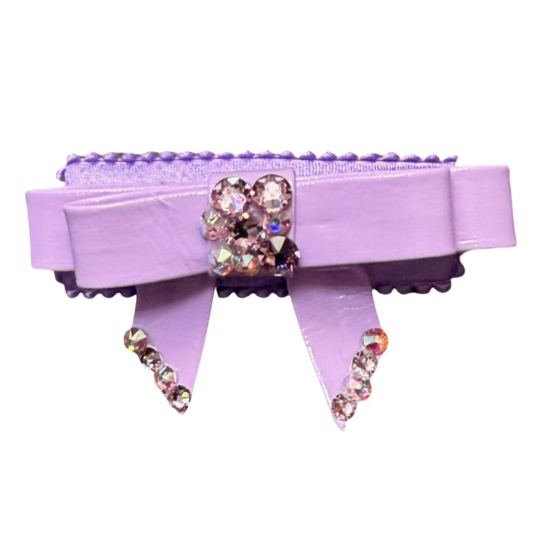 Crystallized Small Patent Bow Clip in Lavender