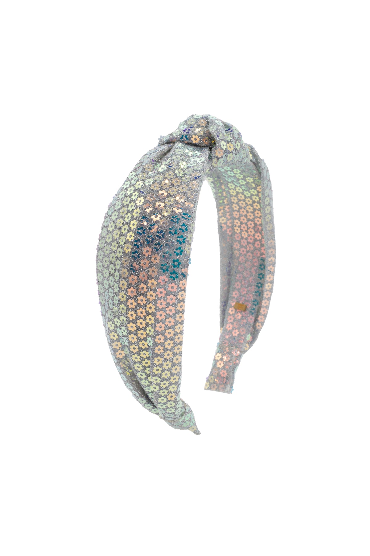 Flower Sequin Knot Headband in Silver