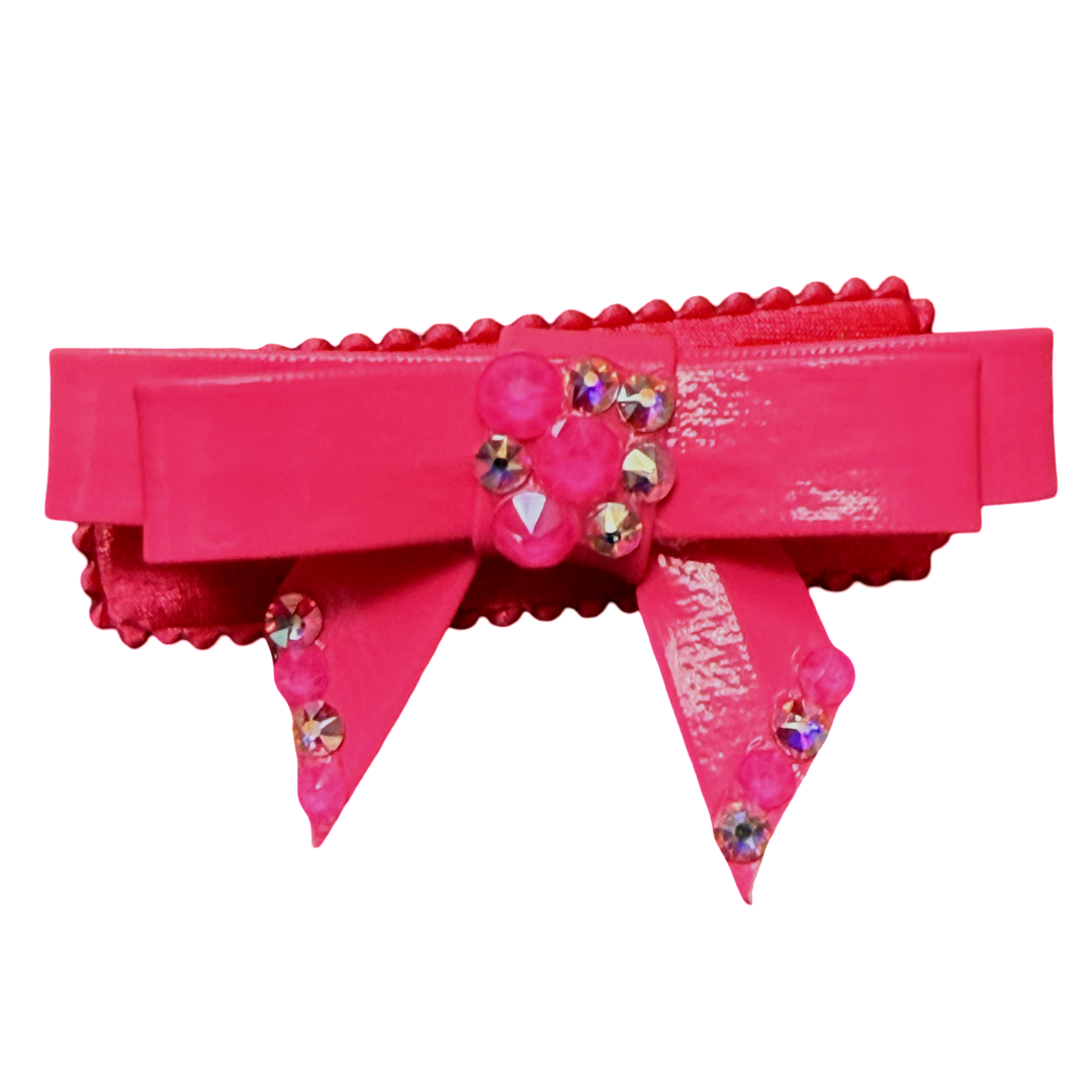Crystallized Small Patent Bow Clip in Fuchsia