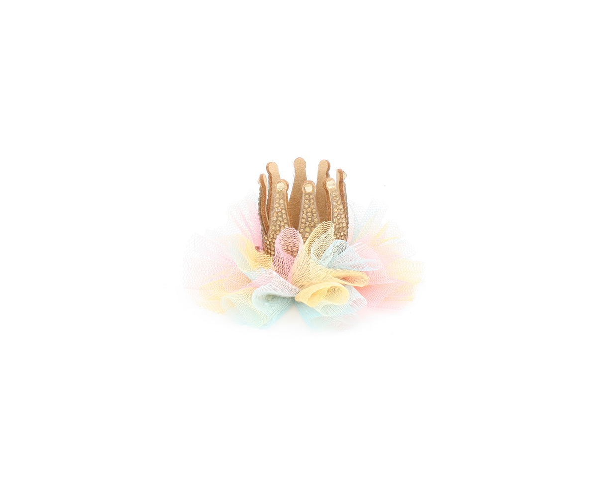 3D Tulle Crown Clip in Pastel/Gold