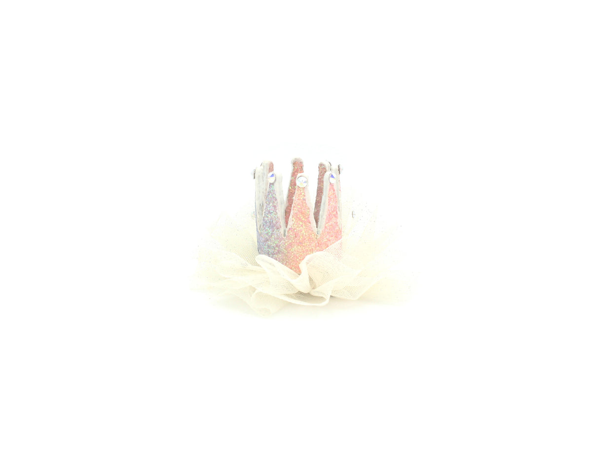 3D Tulle Crown Clip in Ivory/Pastel