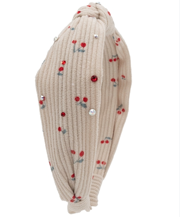 Crystallized Cotton Rib Cherry Knot Headband in Ivory
