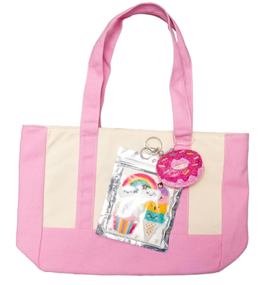Canvas Tote Bag With Donut Keychain and Patch Pack