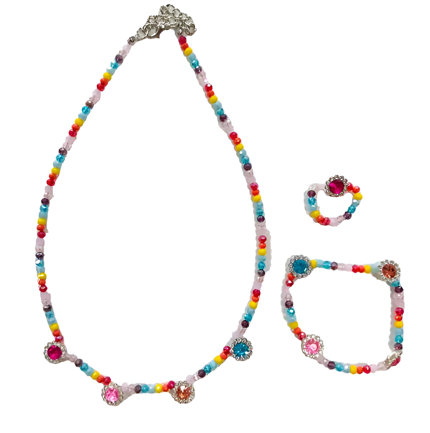 3-Piece Jeweled Jewelry Set In Rainbow