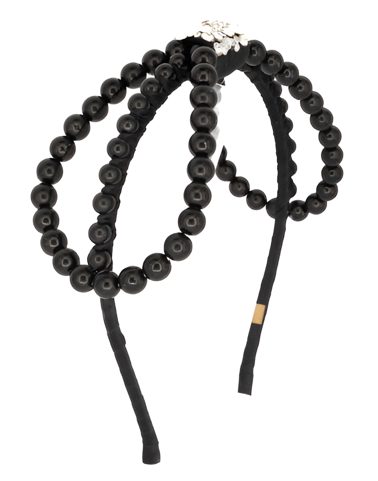 Pearl Bow Thin Headband in Black