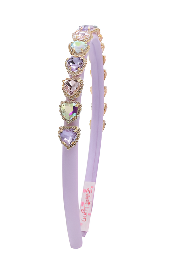 Thin Satin Jewel Heart Headband in Lavender