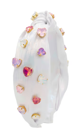 Jeweled Heart Knot Headband in White