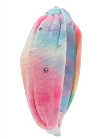 Crystallized Tie Dye Plush Knot Headband in Multi Rainbow