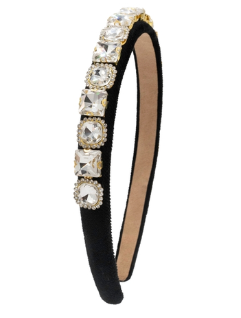 Full Multi Shape Jewel Thin Velvet Headband in Black