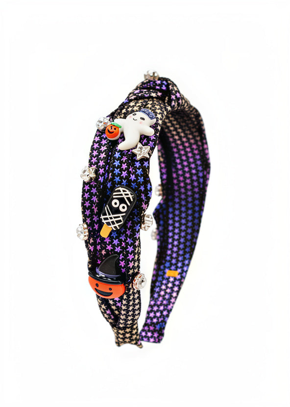 Shimmer Star Halloween Charm Knot Headband in Black