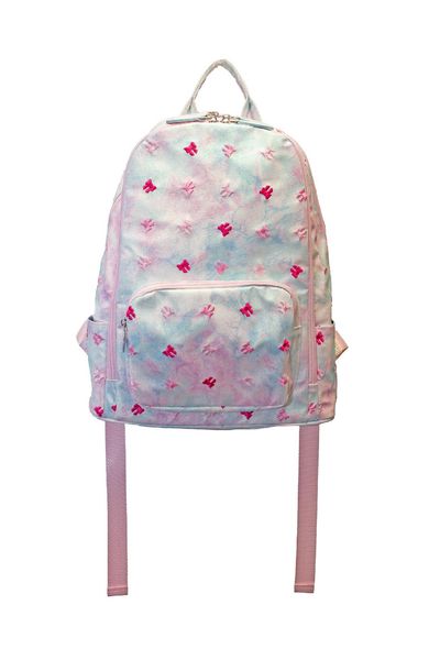 Embroidered Bow on Tie Die Galaxy Backpack (Blue/Pink)