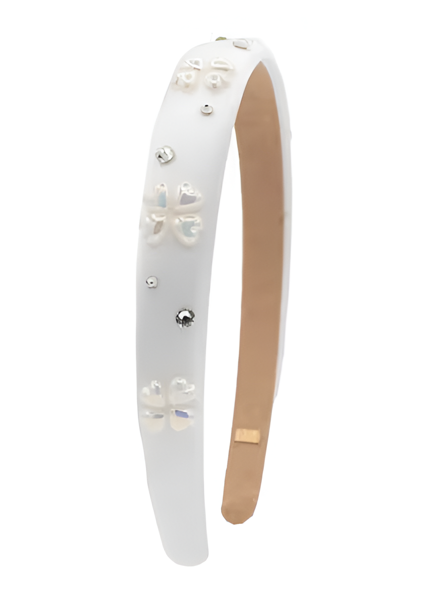 Crystallized Thin Satin Heart Pearl Headband