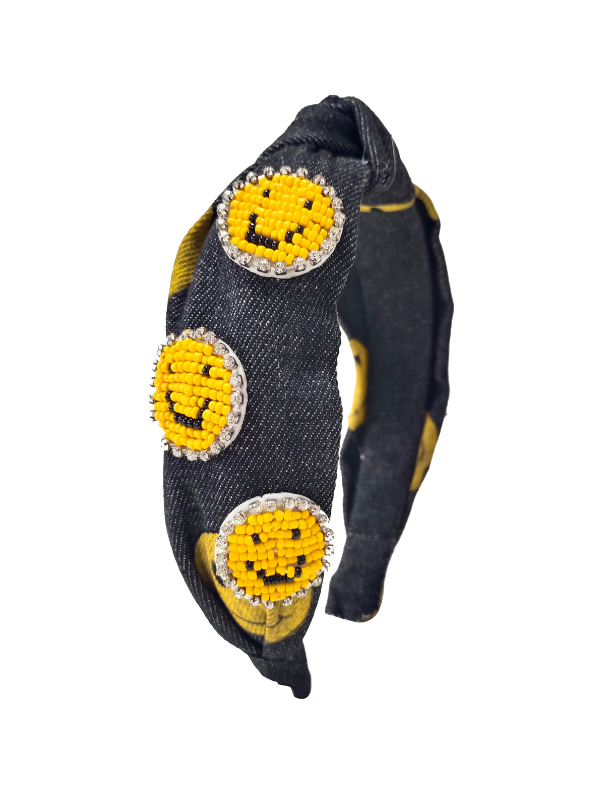 Black Denim Smiley Face Knot Headband