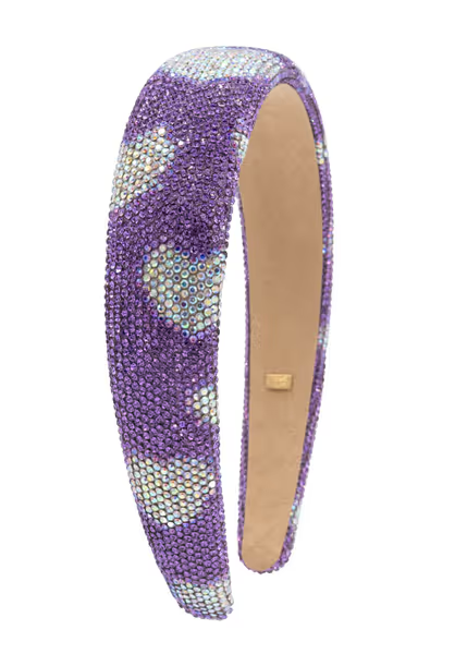 Fully Crystallized White Heart Headband in Lavender