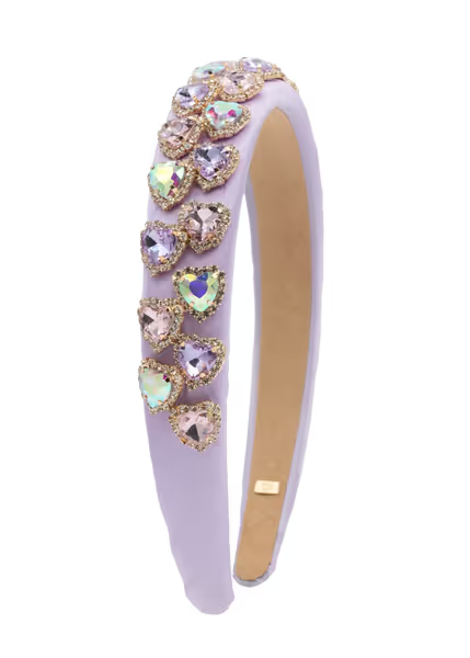 Full Heart Jewel Satin Headband in Lavender
