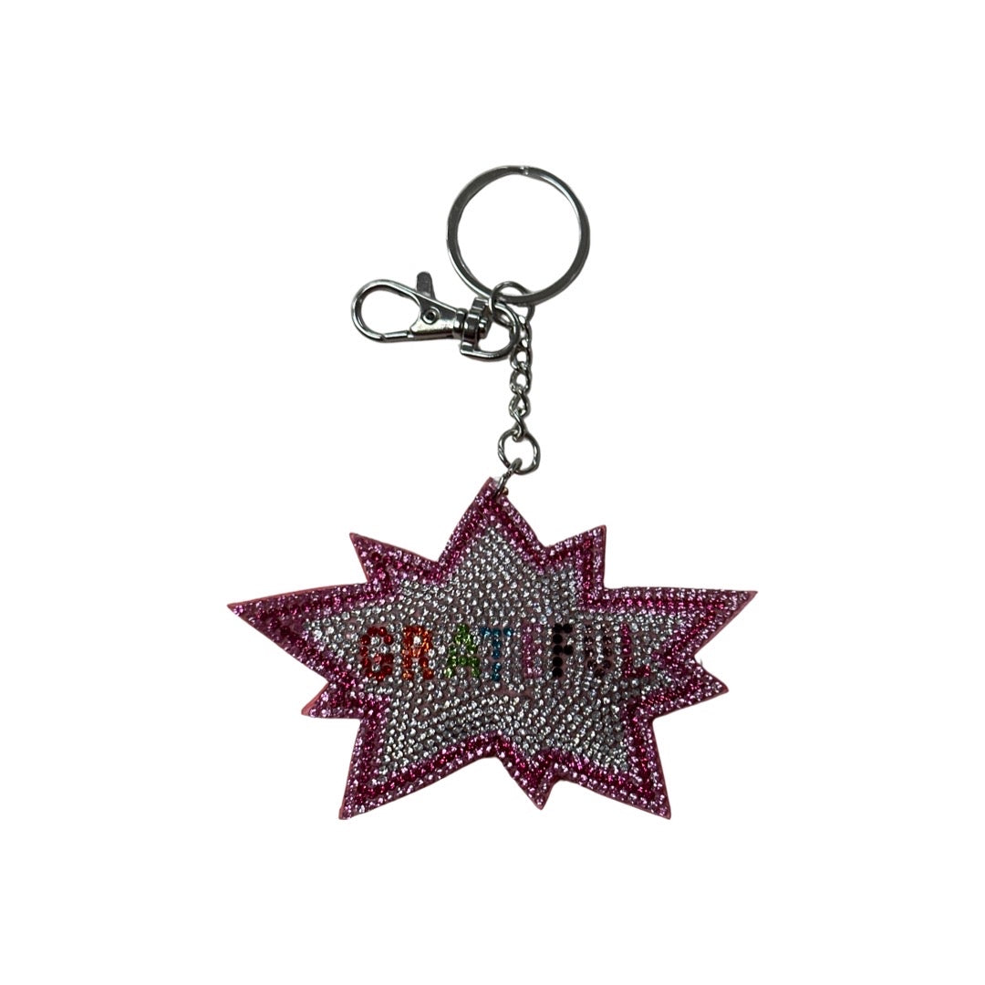 Rhinestone Keychain with Fur Pom