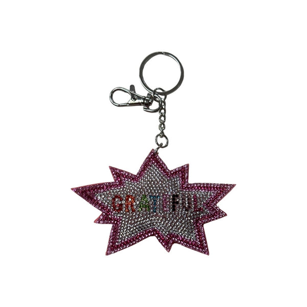 Rhinestone Keychain with Fur Pom