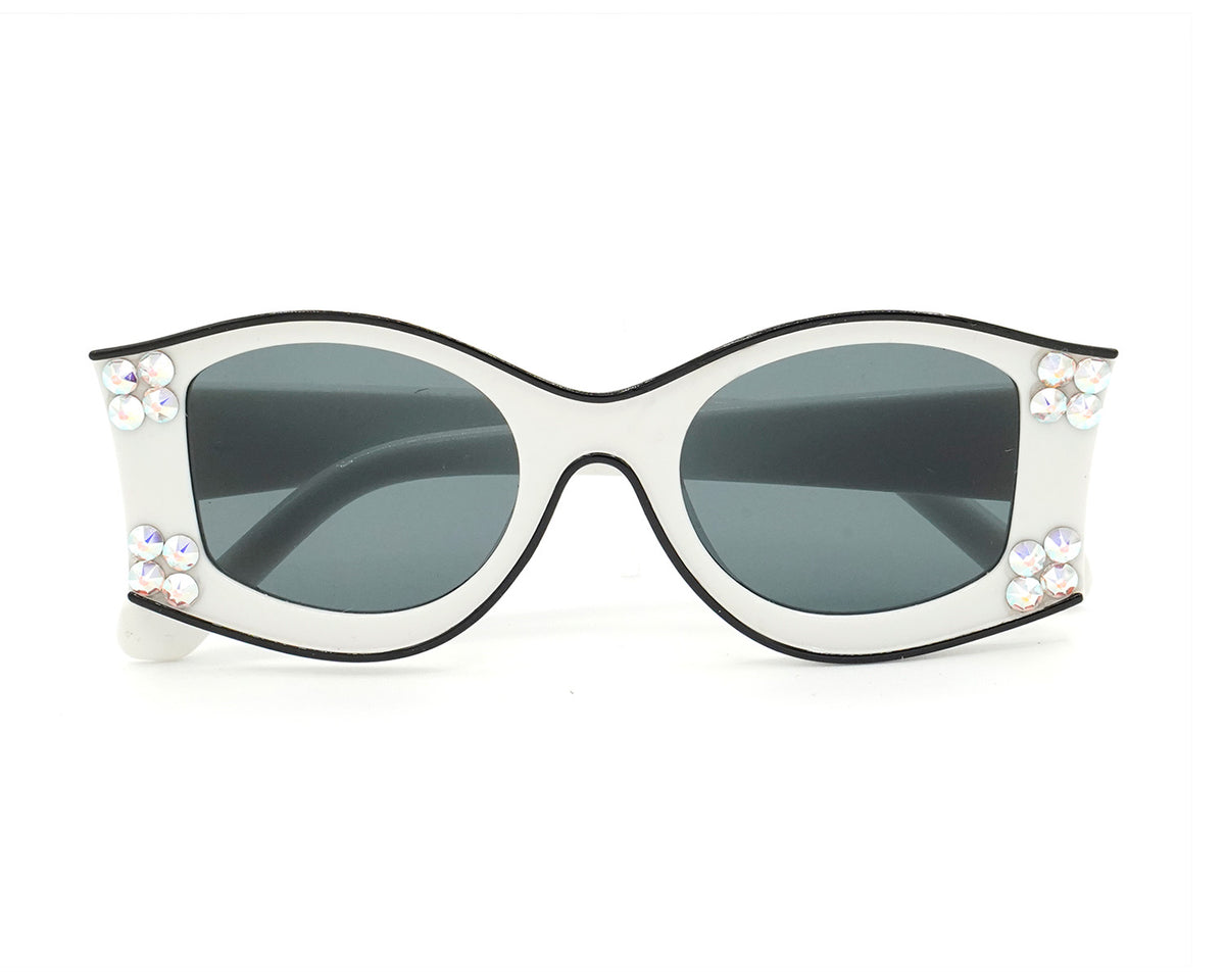 Rhinestoned Cool Space Sunglasses in White With White Stones