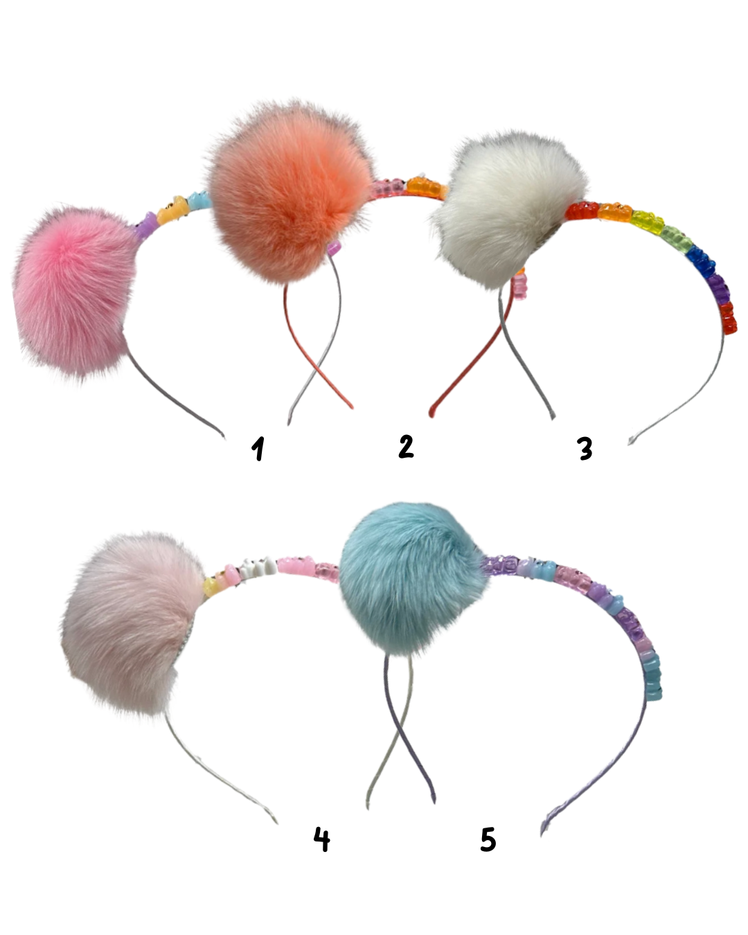 Fur Pom Pom Gummy Bear Headband - Multicolor