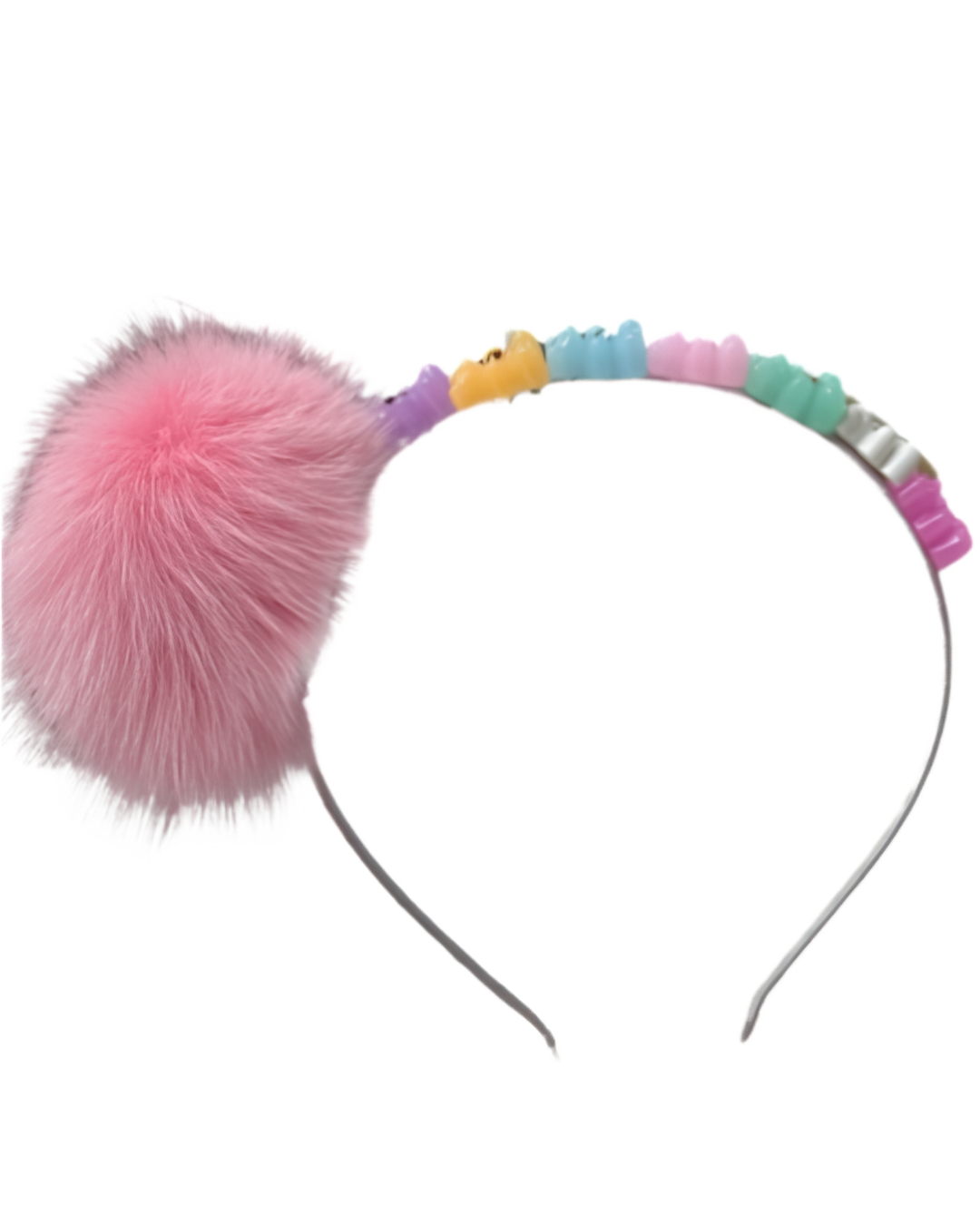 Fur Pom Pom Gummy Bear Headband - Multicolor