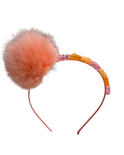 Fur Pom Pom Gummy Bear Headband - Multicolor