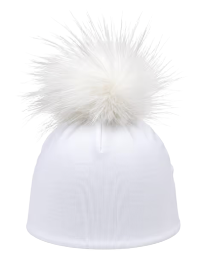 White Cotton Baby Layette With Fur Pom Pom