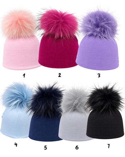 Colorful Cotton Baby Layette With Fur Pom Pom