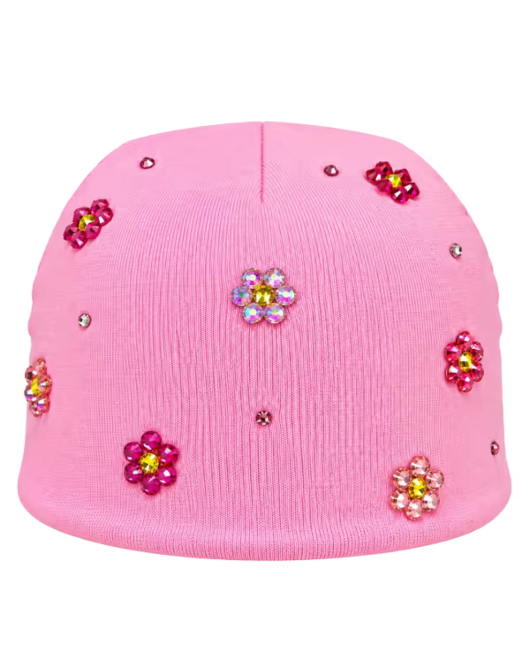 Cotton Layette Hat With Crystal Flowers