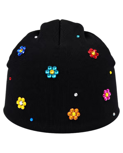 Cotton Layette Hat With Crystal Flowers