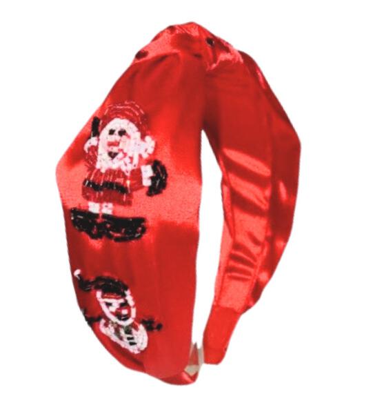 Beaded Christmas Red Santa Knot Headband