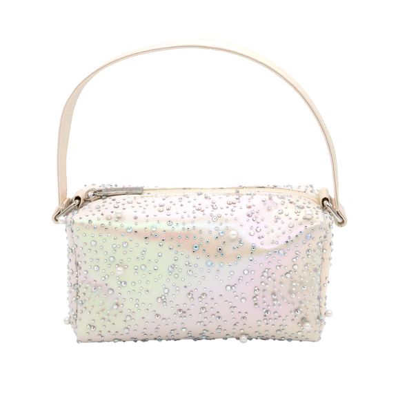 Jewel Tulle Overlay Bag With Crossbody Strap in White