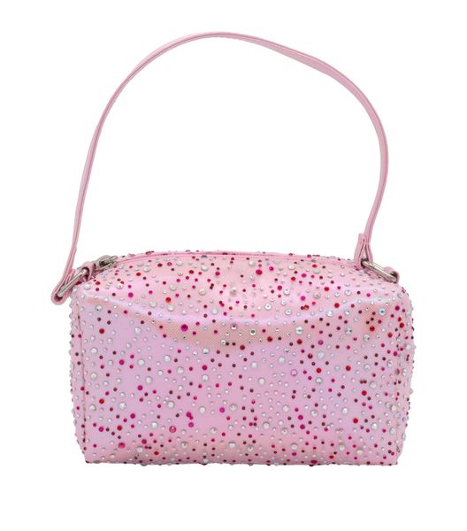 Jewel Tulle Overlay Bag With Crossbody Strap in Pink