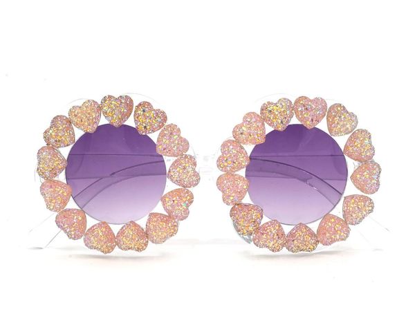 ROUND GLITTER HEART SUNGLASSES