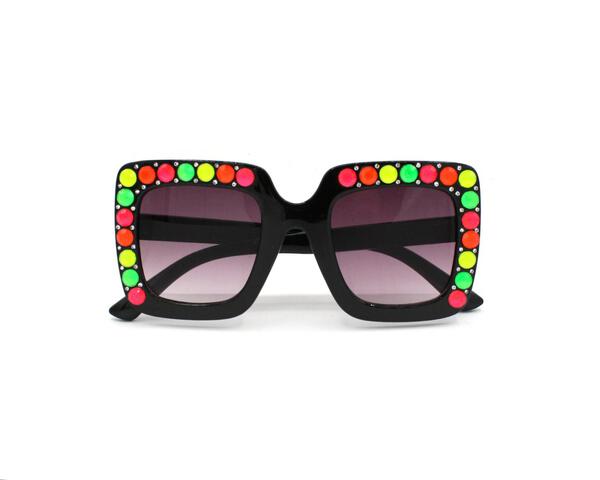 Half Crystallized Square Sunglasses in Black Neon