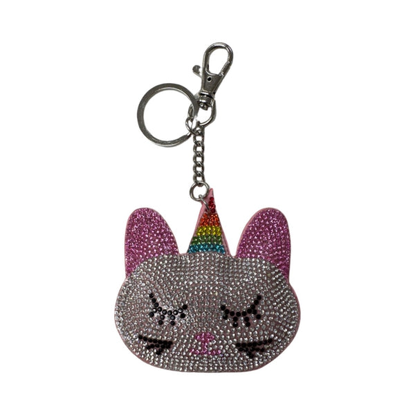 Rhinestone Keychain with Fur Pom