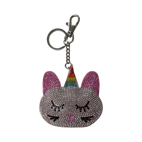 RHINESTONE KEYCHAIN WITH FUR POM