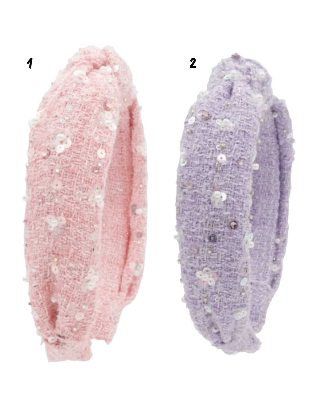 Sequin and Pearl Flower Tweed Knot Headband