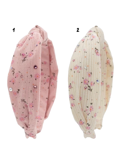 Crystallized Cotton Rib Floral Knot Headband