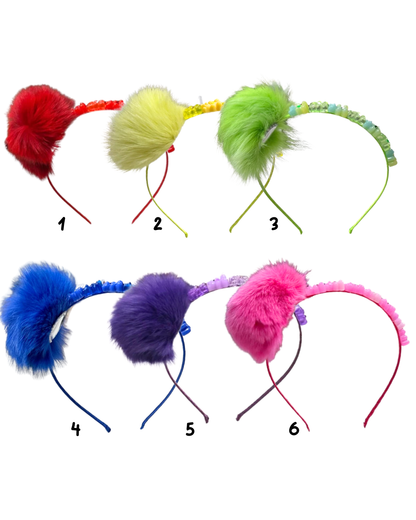 Fur Pom Pom Gummy Bear Headband - Neons