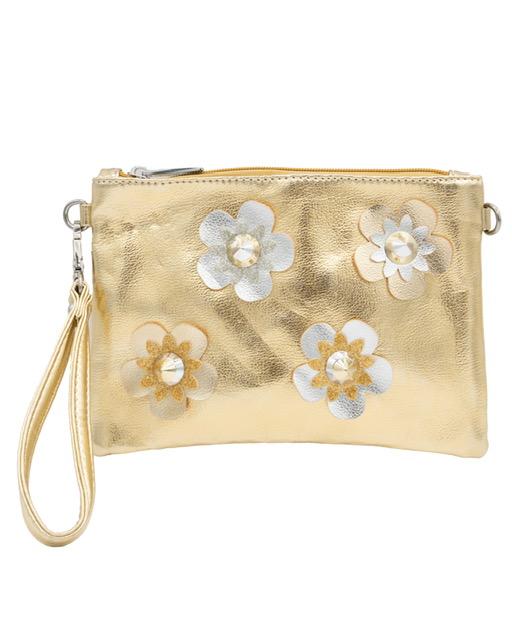 Galaxy Grommet Flower Crossbody Bag in Gold
